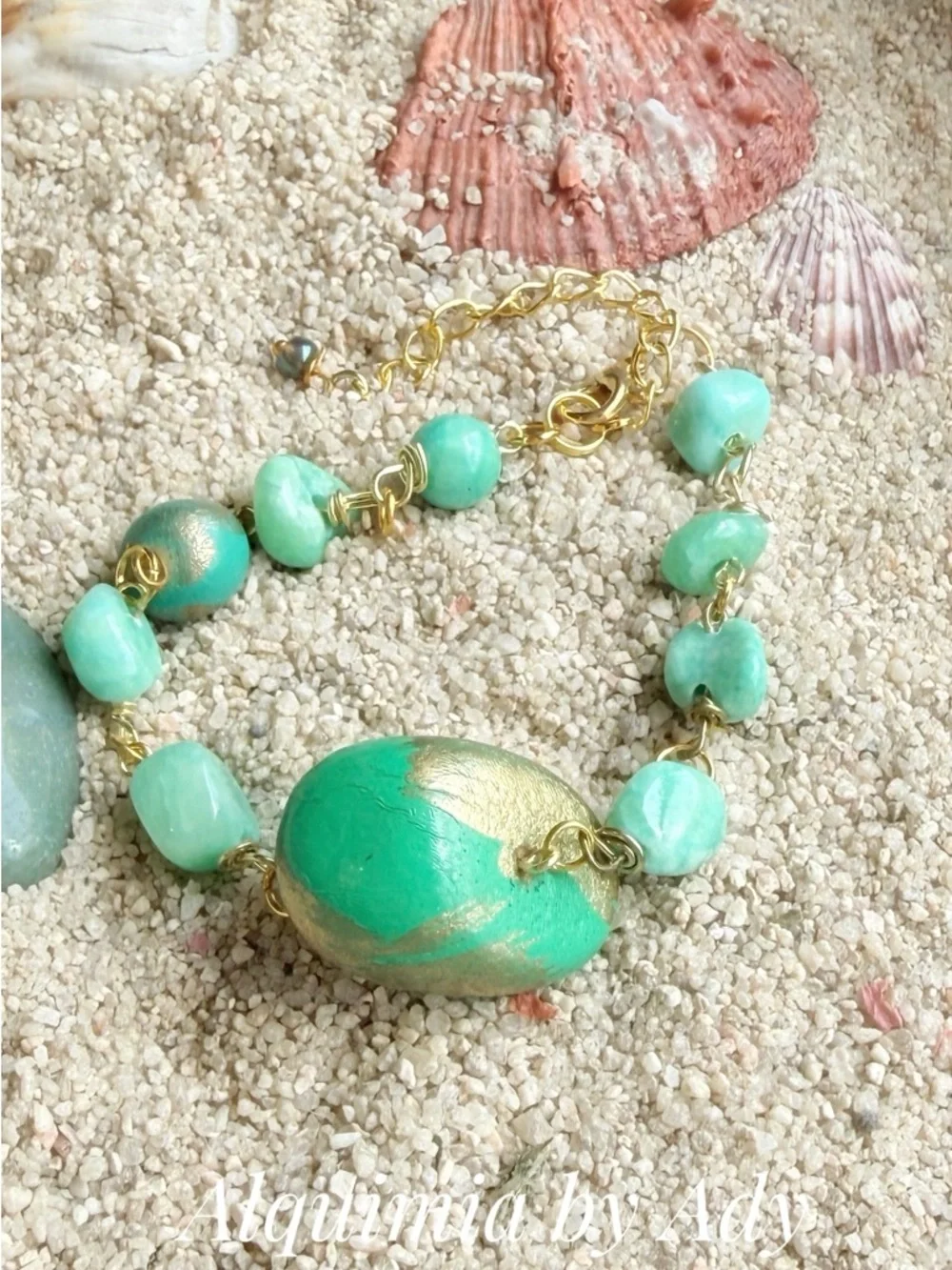 Amazonite Mint-Gold Statement Beaded Bracelet